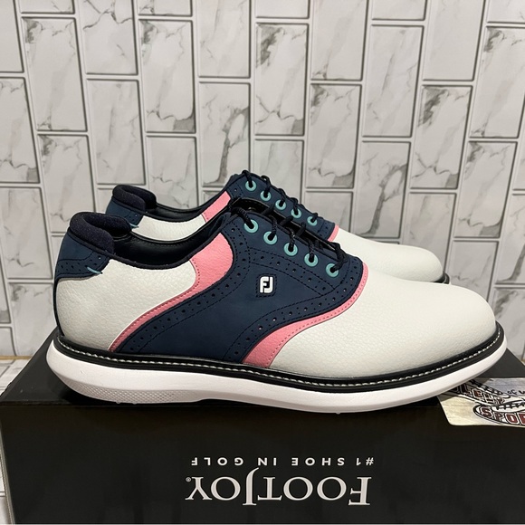 New FootJoy Traditions Waterproof Golf Shoes Cleats Blue White Pink Men 8.5 - 13 - Picture 1 of 16